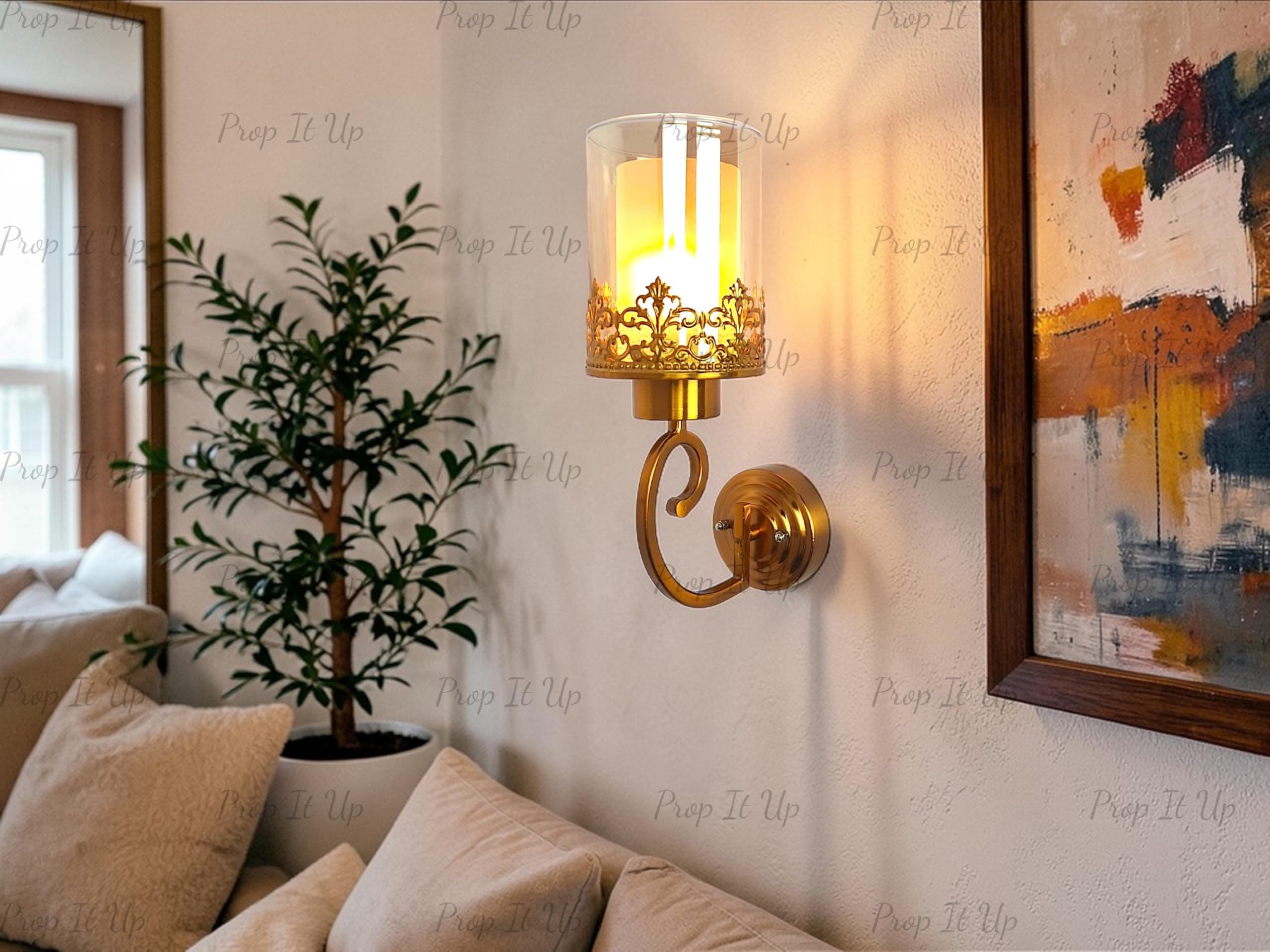 Prop It Up Modern Design Led Home Wall Mount Decor Lamp Pendant Hanging Spot Wall Washer Light, Wall Sconces, Wallchiere, Porch Light, Double Glass Golden Antique (8805/1 Pack 1)