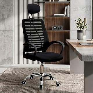 Casa Copenhagen,Mesh Office Desk Chair,Rocking Chairs Ergonomic Computer Chair Adjustable High with Headrest and Comfortable Armrest Swivel Chair - Jet Black & Black Handle