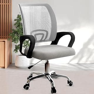 Casa Copenhagen Mesh Mid Back Office/Study/Computer/Revolving/Desk Chair for Work from Home -Metal Base, Height Adjustable Seat - Oak Grey & Black Handle