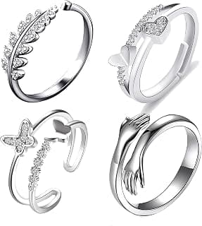 Fashion Frill Delicate Hug Silver Ring For Women I AM Enough Love Adjustable Finger Rings For Women Girls Love Gifts Women's Jewellery Rings Combo