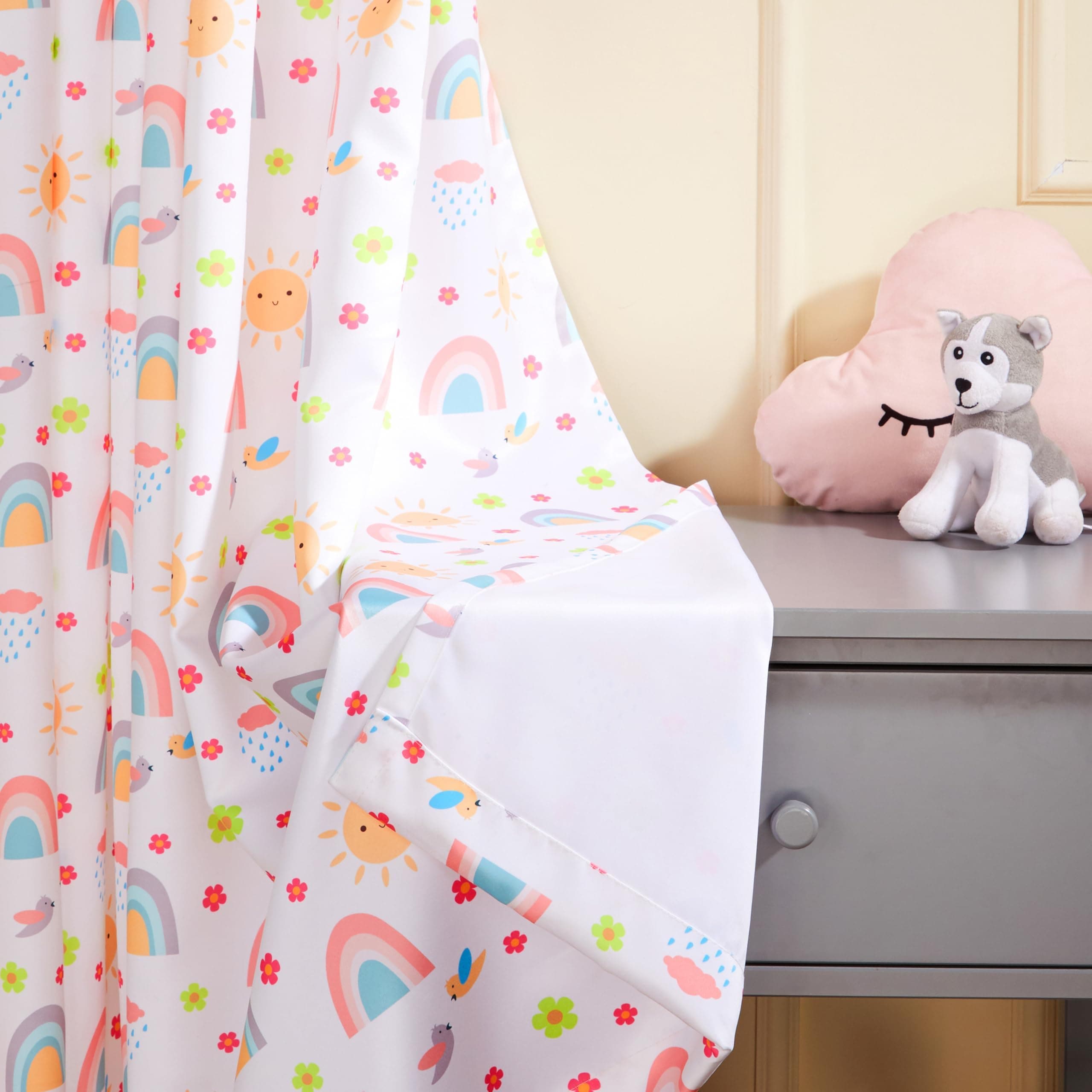 Amazon Basics - Kids Room Darkening Digital Printed Door Curtains, 80-85% Room Darkening | 7 Feet |Set of 2| Digital Print | Kids Curtain |for Living Room and Bedroom | 115cmx 210cm, Design-Rainbow