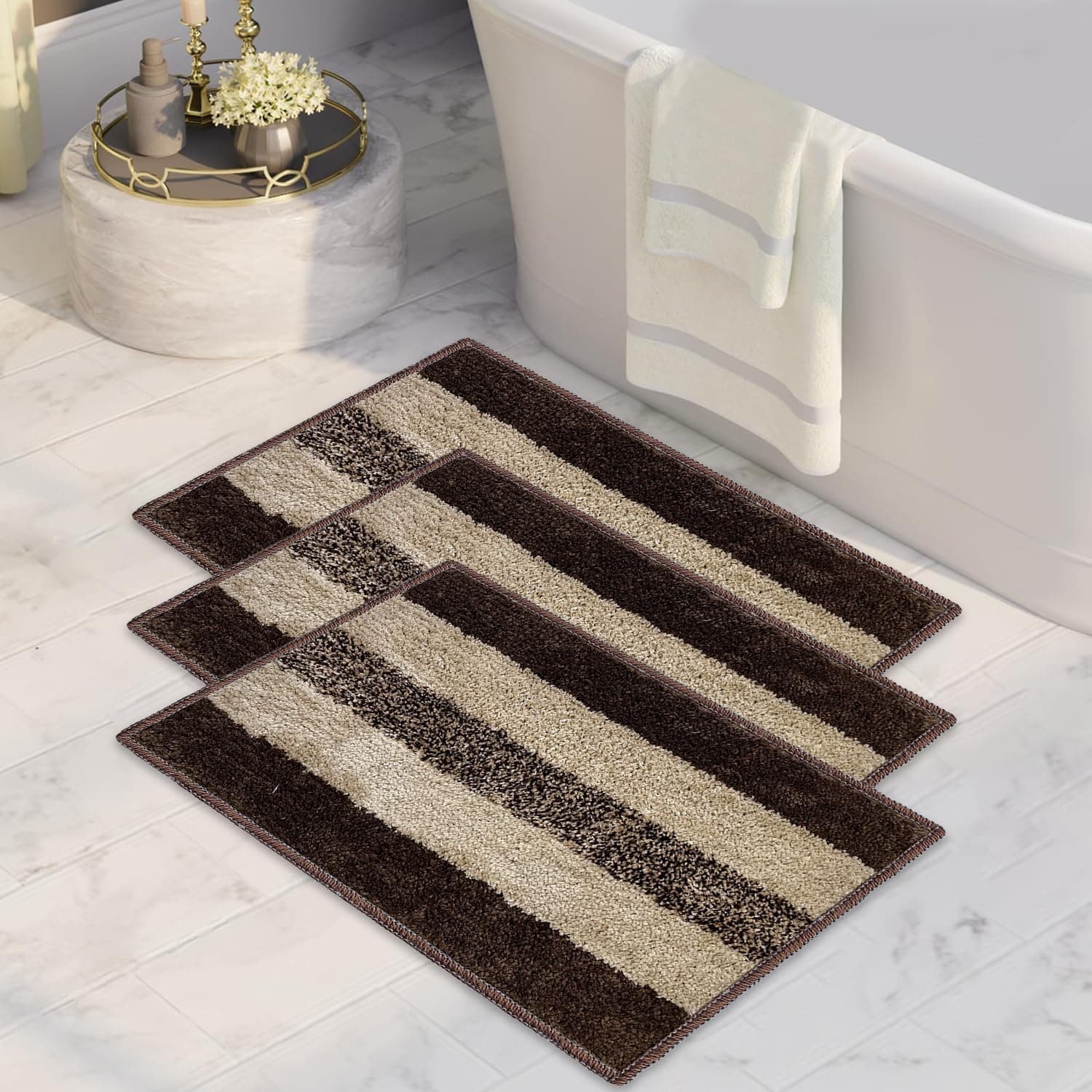 CANWAY® 1100 GSM Rectangular 3 Pieces|50 x 35 cm| Anti-Skid Microfiber Bathroom Door Mat, Water Absorbent Floor Mat|Brown