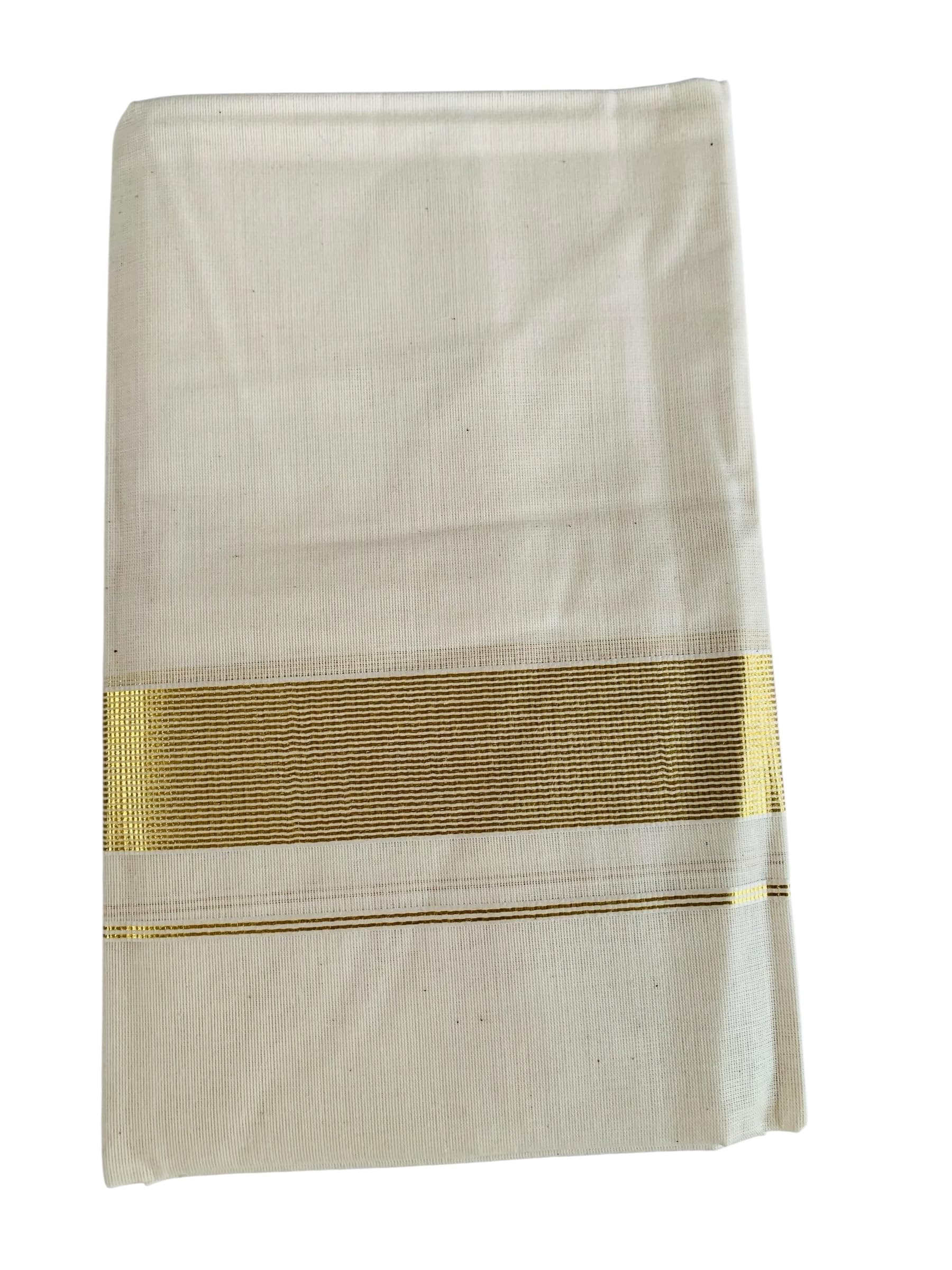 ALLUVY Kuthampully Men's Kerala Kasavu Dhothi Cotton | Golden Kerala Kasavu Mundu | Plain Cotton Dhoti For Men | Traditional South Indian Kasavu Mundu | EKM-892 | Pack -1