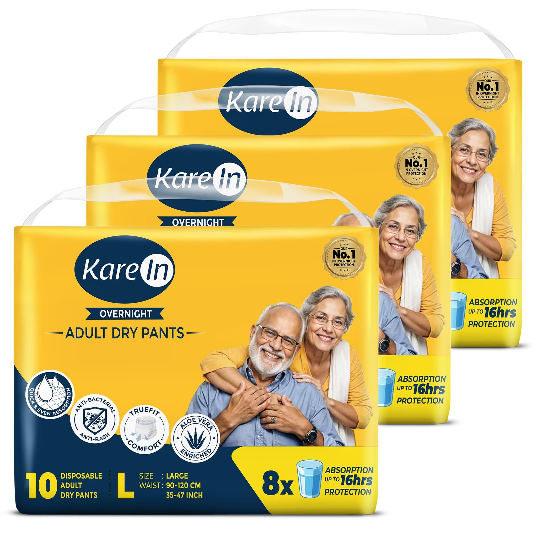 Karein Overnight Adult Diaper Pant L Size, Large, Waist (90-120 cm 35"-47"), 30 Unit, Long Protection Hour, Unisex, Quick & Even Absorption, Aloe Vera, Leakproof, Odour Control, Wetness Indicator