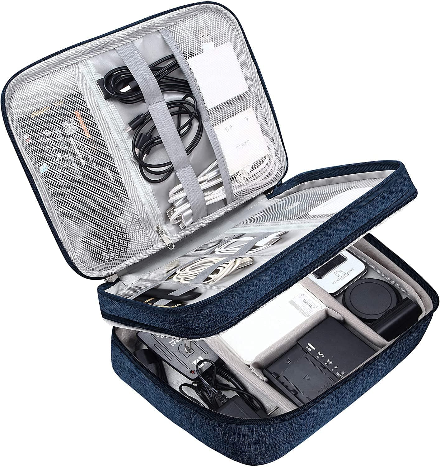 Careflection Electronics Accessories Organizer Bag, Universal Carry Travel Gadget Bag for Cables, Plug and More, Perfect Size Fits for Pad Phone Charger Hard Disk - Dark Blue (Polyester, Pack of 1)