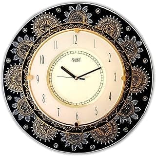 Ajanta Handmade Wooden Black & Gold Designer Wall Clock for Living Room, Home and Office | Large 41cm x 41cm | Ethenic Tic TOC Movement