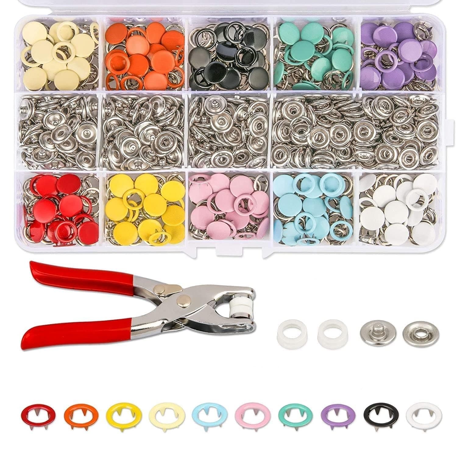 COFIEX Premium Snap Buttons Kit – 100 Sets 9.5mm Metal Fasteners in 10 Colors with Hand Pliers Tool, Five-Claw Copper Buckles for Sewing, DIY Crafts, Baby Clothes, Hats, Bibs & Rompers (Multicolor)