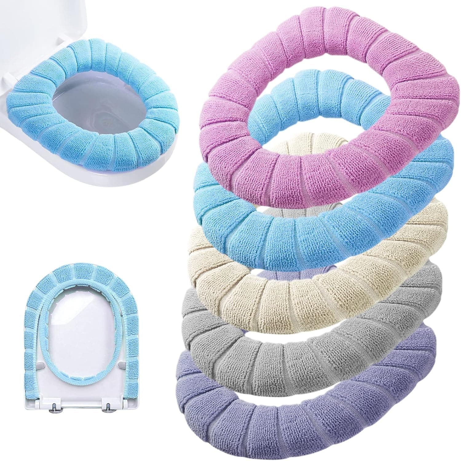 2V BROTHERS Thicker Bathroom Toilet Seat Cover Pads Soft Warmer Toilet Seat Cushion Cover Stretchable Washable Fiber Cloth Easy Installation Comfortable Toilet Lid Seat Cover (Pack of 5)