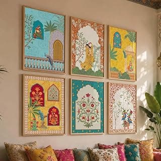 kotart Traditional Indian Wall Art Madhubani Paintings for Living Room|Pichwai Art Painting for Wall Decoration|Framed Wall Painting for Home Room Bedroom Office Wall Décor|set of 6 (E, 10x13 inch)