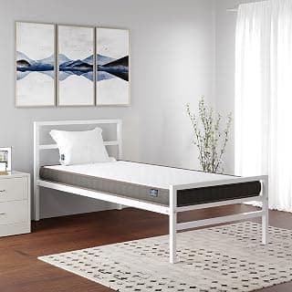 Nilkamal SLEEP Single Size Striker Classic Metal Bed with Lite Dual Comfort Mattress, Superior PU Foam (White, 75 x 36)