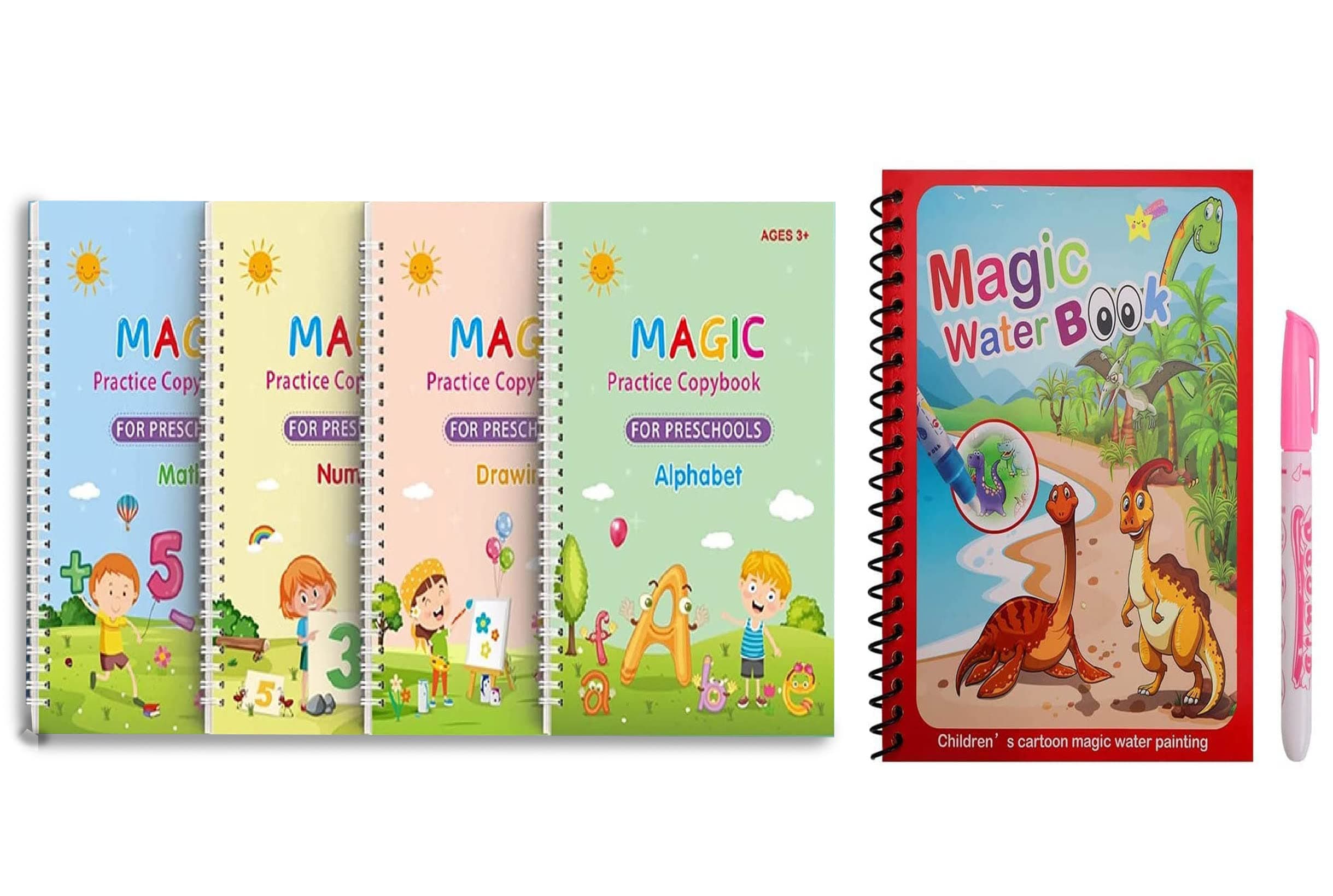 GLUN® Sank Magic Book and Water Magic Book with Magic Doodle Pens Different Educational Books for Growing Kids