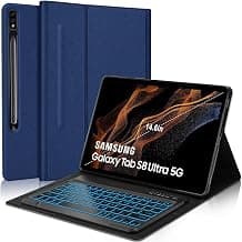 SENGBIRCH Keyboard Case for Samsung Galaxy Tab S8 Ultra (14.6 inch, 2022), Magnetically Removable Backlit Keyboard, Smart Stand Folio Cover with S Pen Holder, Auto Sleep/Wake, SM-X900/X906, (Navy)