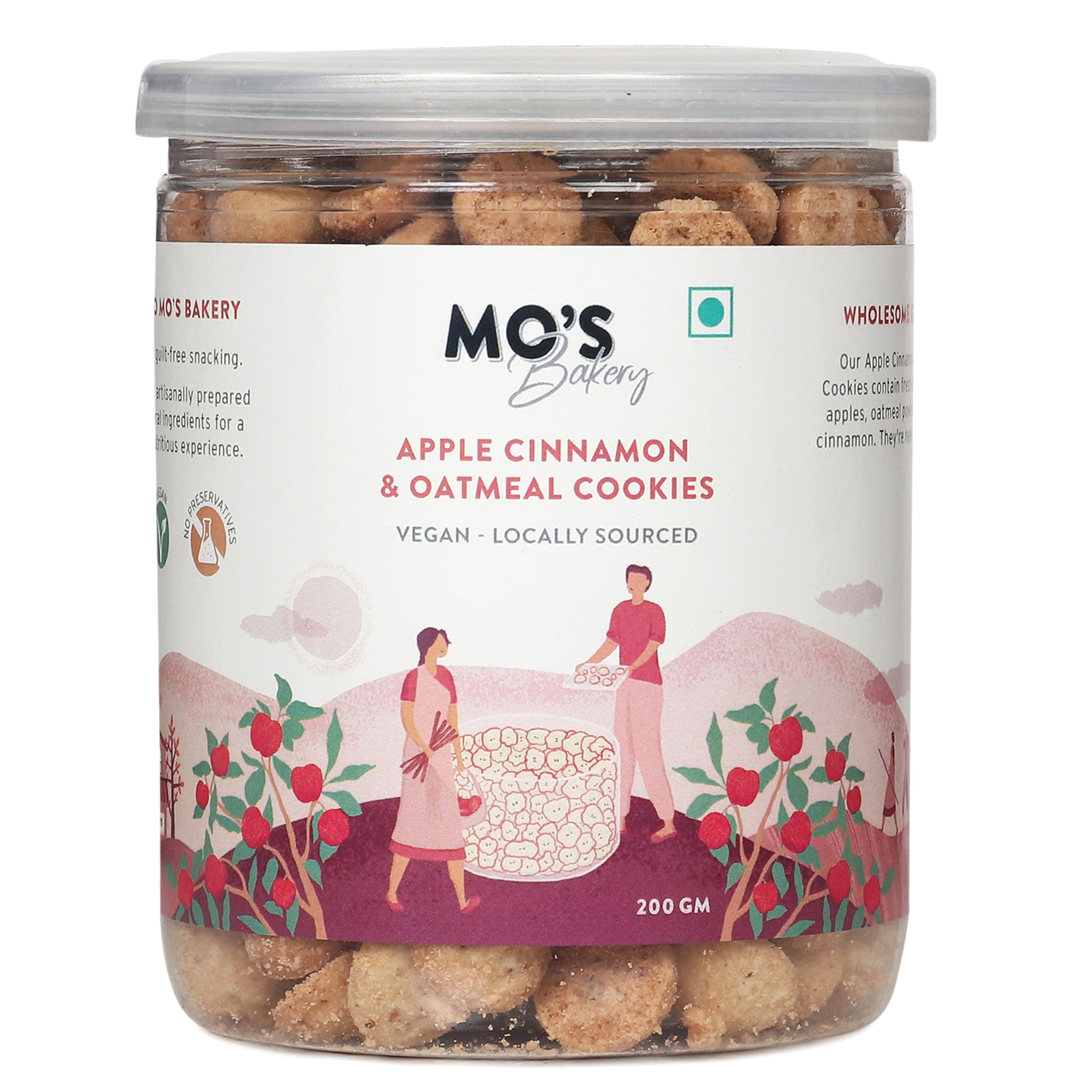 Mo's Apple Cinnamon & Oatmeal Cookies, 200gms | Healthy Cookies | Healthy Snacks | Wholesome Snacking | Vegan, 100% Natural & Preservatives Free