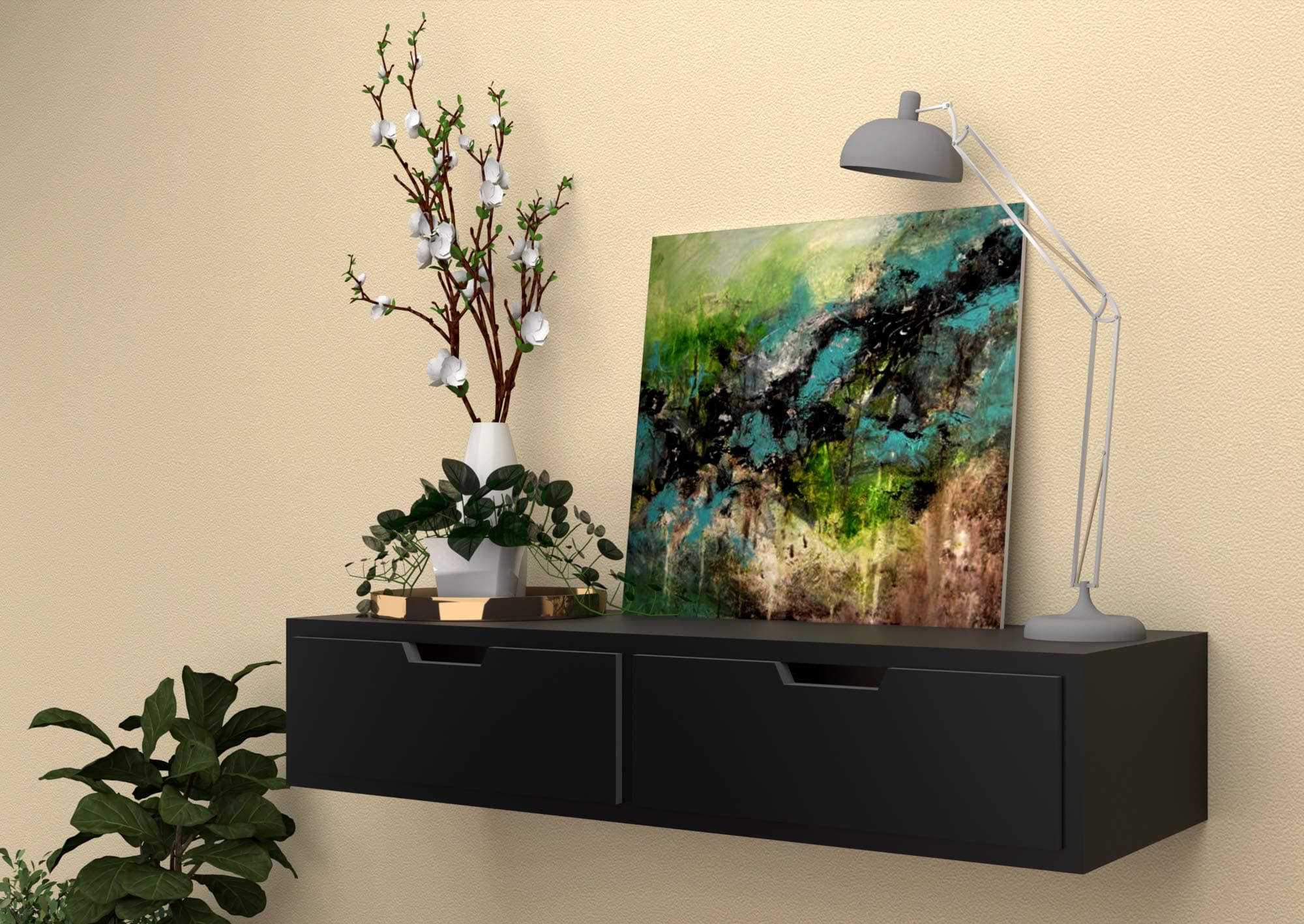 Vudy Exclusively Launched Metal Wall Shelf with Drawer for Living Room, Storage and Home Decorative Items (Black)