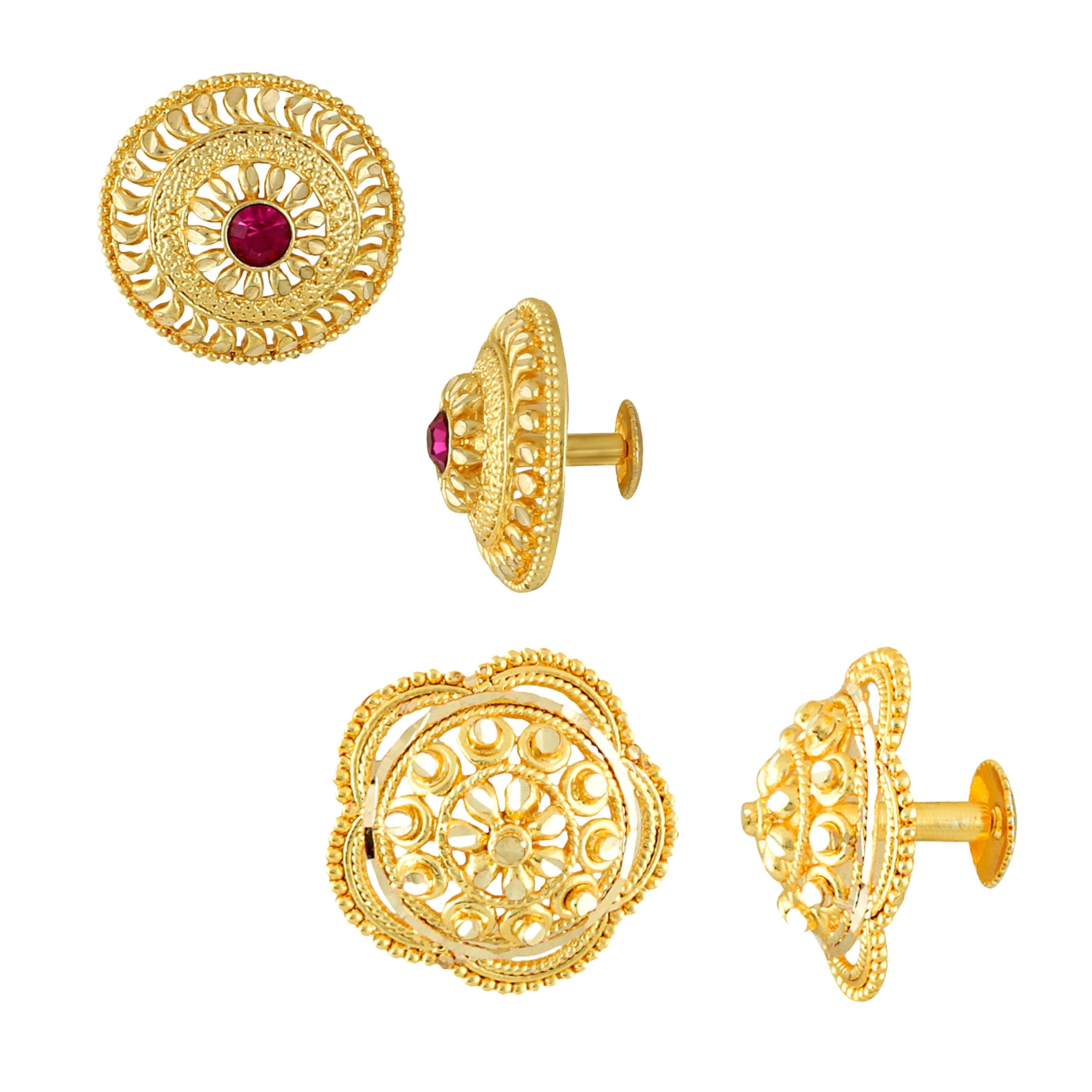 MEENAZ Traditional Temple 1 One Gram Gold 18k Copper Brass Ruby Meenakari South Indian Screw Back Studs Earrings Combo Set Pack Tops Stud For Women girls Latest -Ear rings combo-M123