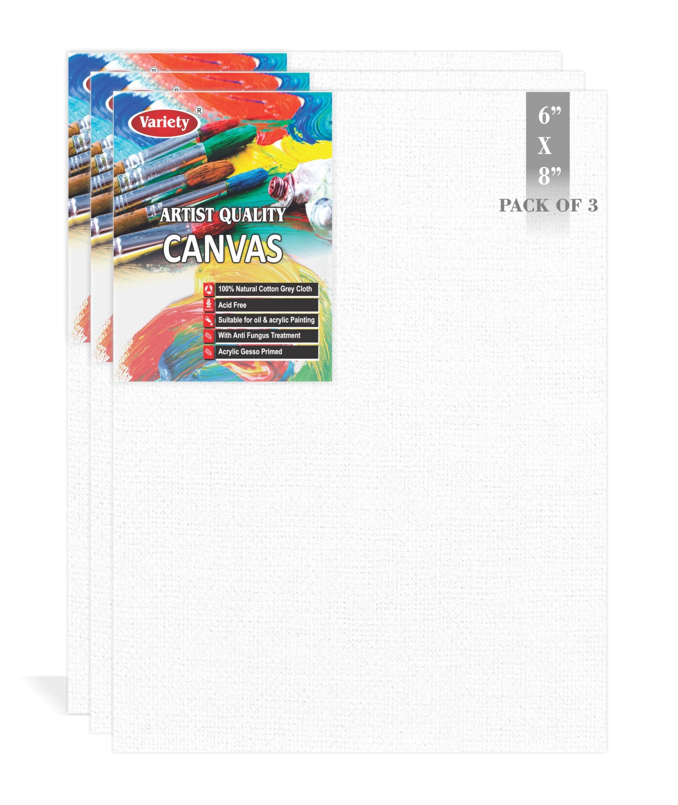 Variety Canvas Board 100% Cotton 7oz Primed Fine Grain Acid Free (6X8 [Set of 3])