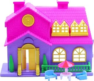 Toy Cloud Funny Doll House 18 Pcs Set for Girls Kids with Furniture, Openable Door 100% Non-Toxic BPA Free Plastic Dream House Lovely Classic Shape N Design - Pink