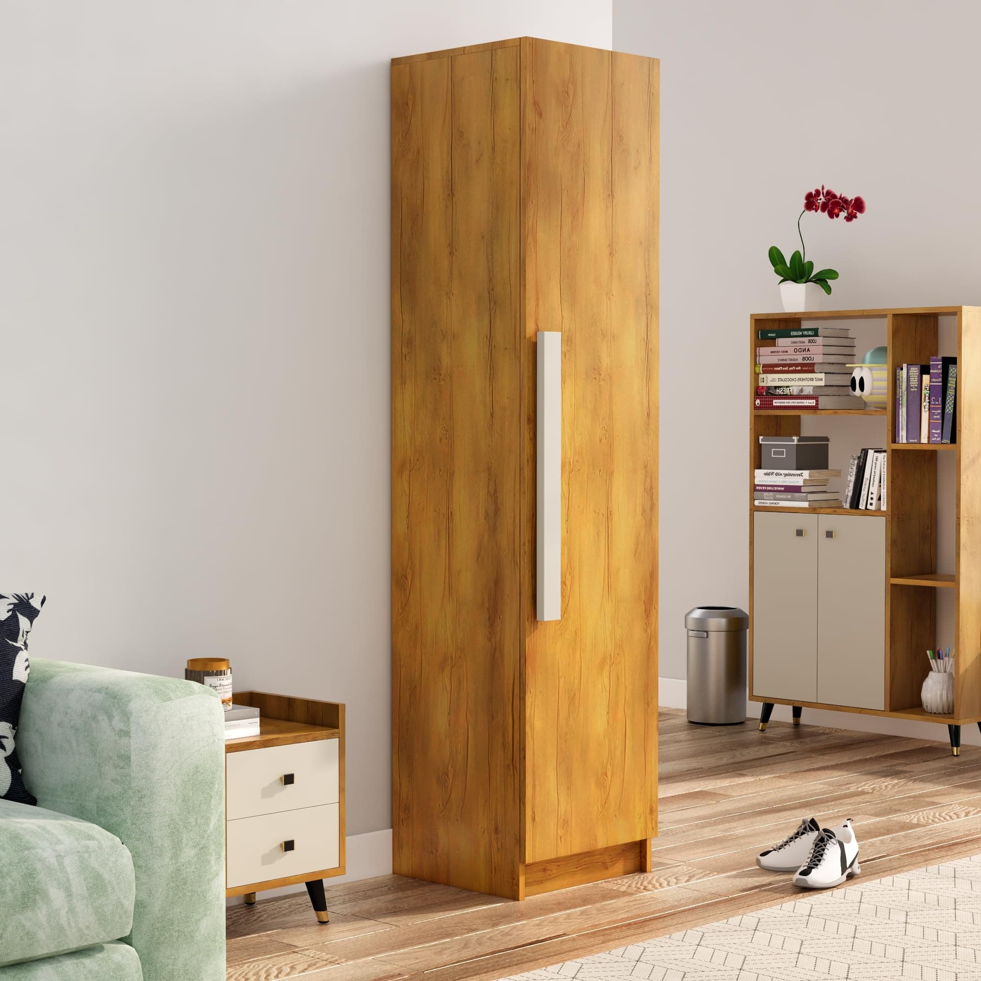 Bniture Wooden Almirah for Clothes, Door for Bedroom, 1 Door Wardrobe Huge Storage Space (42D x 43W x 183H CM) | 3 Year Warranty (Flower Wenge) (Giant Wood)