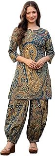 rytras Women Woman Pure Cotton Printed A-Line Kurta Sets with Palazzos|Kurti Set for Woman|Cord Set for Women Cotton