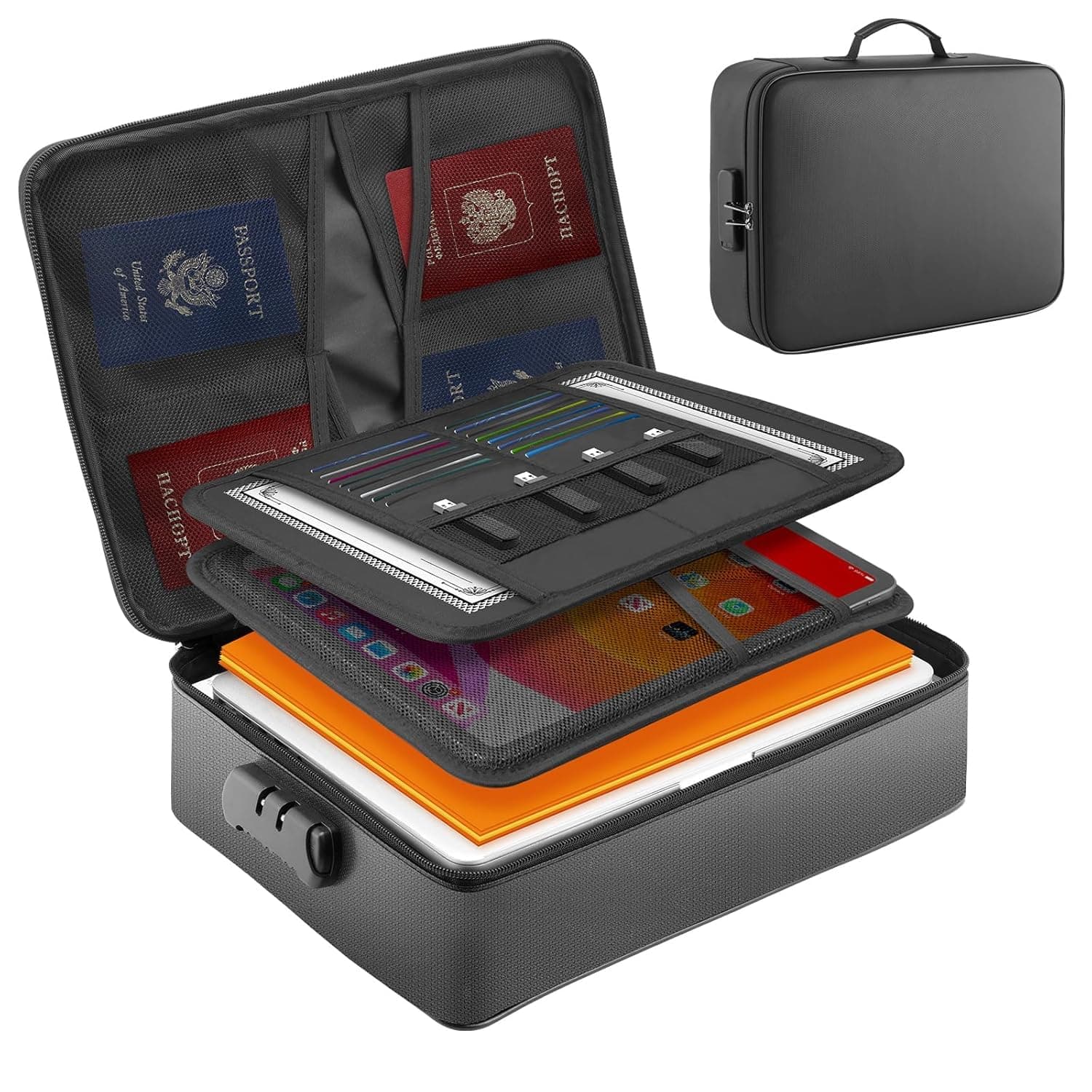 WEPTIX Fireproof Waterproof Document Bag with Lock - Portable Waterproof Document Organizer for Important File - Fire Proof Travel Storage Case with Zipper for Laptop,Passport,Certificates (New Bag)