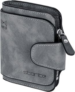 Storite Unisex RFID Blocking Leather Wallet Compact Mini Purse with Button Closure (Grey, 11.5 x 9.5 x 2 cm)