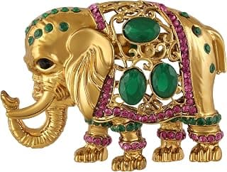 Mahi Gold Plated Elephant-Shaped Crystal Studded Wedding Brooch for Men and Women (PABP1101203PR)