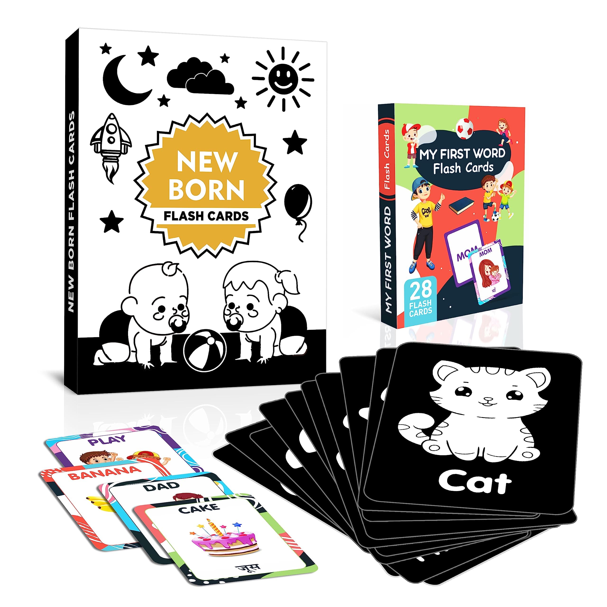 CLICKEDIN New Born Baby Flash Card Combo Printed for New Born Baby Learning (16 Objects & 28 My First Word) Baby 's Brain Development