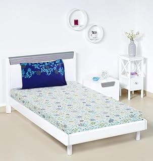 Amazon Brand - Solimo Blooming Tranquility 144 TC 100% Cotton Single Bedsheet with One Pillow Cover, Soft and Smooth (Floral, Blue)