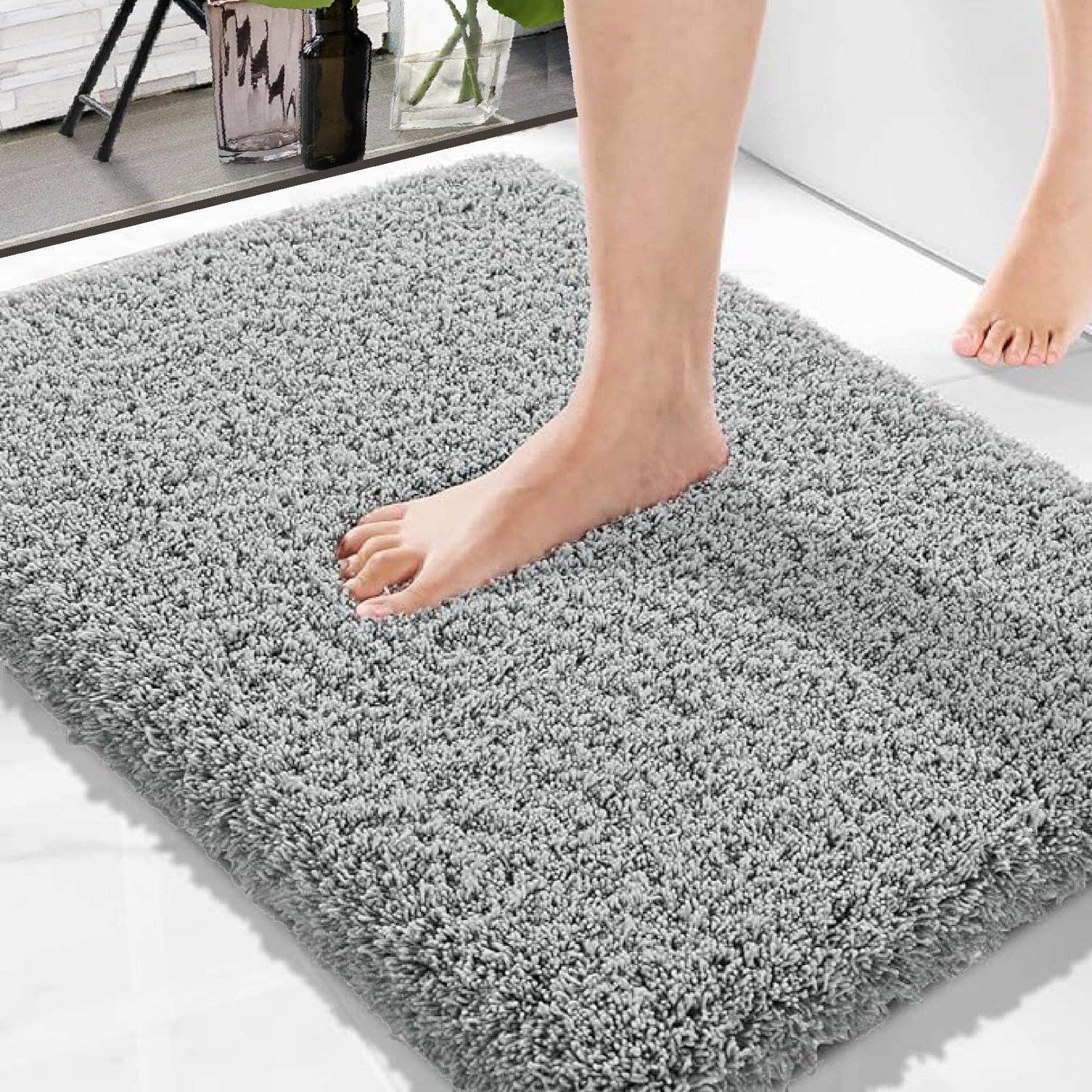 Amazon Brand - Solimo Premium Anti-Slip Microfibre Bathmat - 60cm x 40cm, Pale Grey