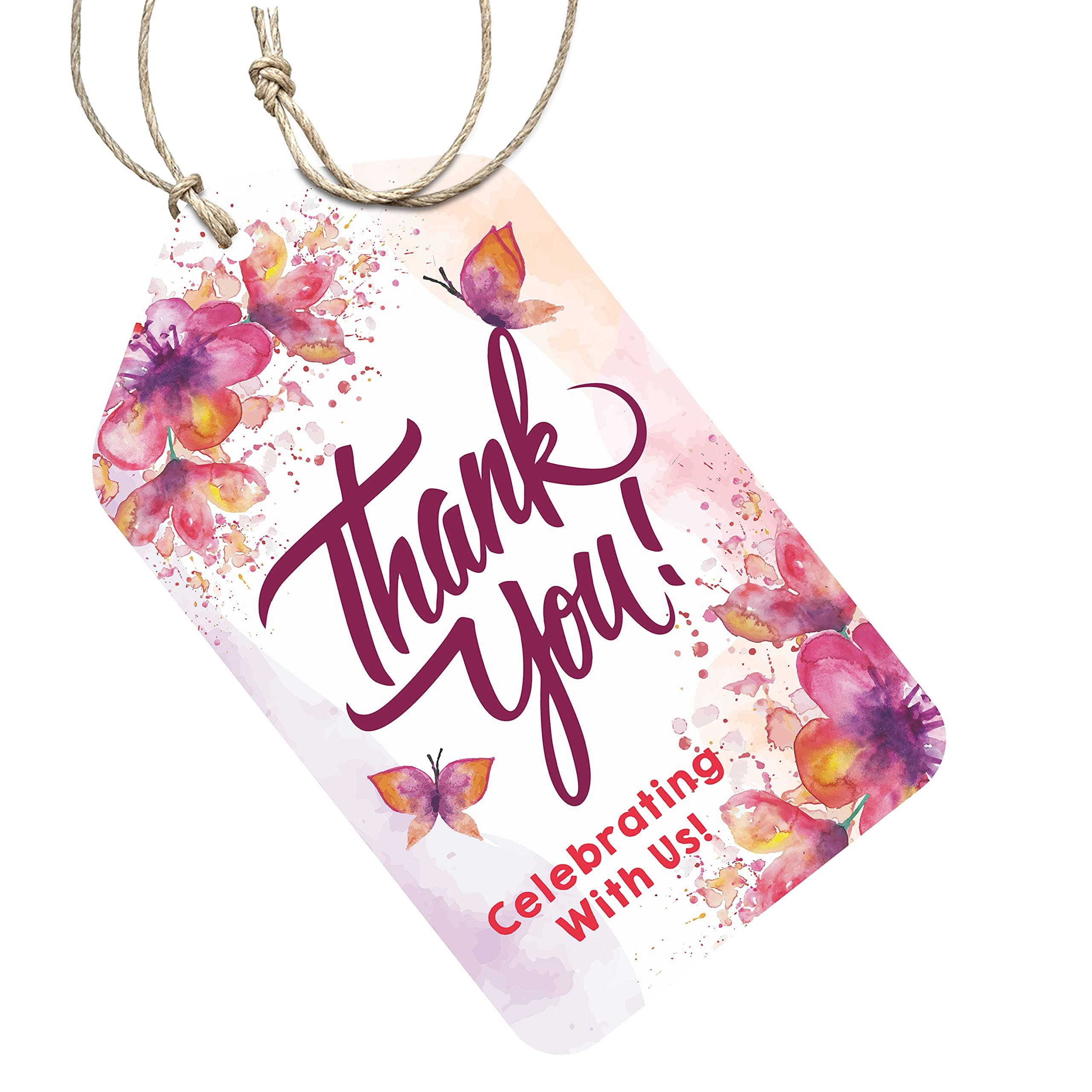 Clickedin Tags for Celebration, 50 Pieces Pre-Designed Floral Tags with Thread, Perfect for Party Birthday Wedding Celebration Small Business Packaging