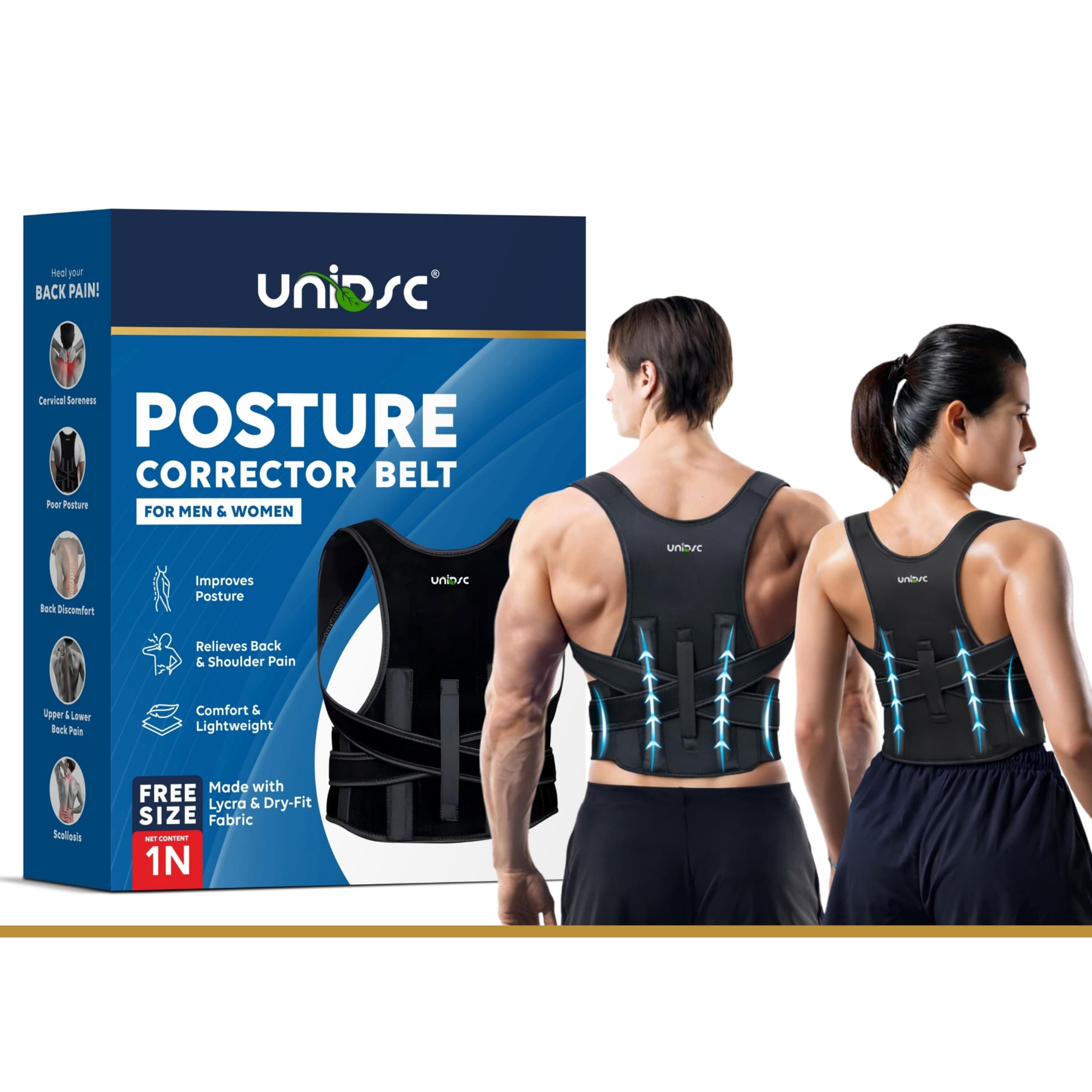 UNIDSC Premium Posture Corrector Belt for Men & Women | Adjustable Back Support Belt for Pain Relief, Shoulder & Spine Alignment | Universal Size (Metallic Design) | Back Straightener for Everyday Use (Premium Posture Belt)
