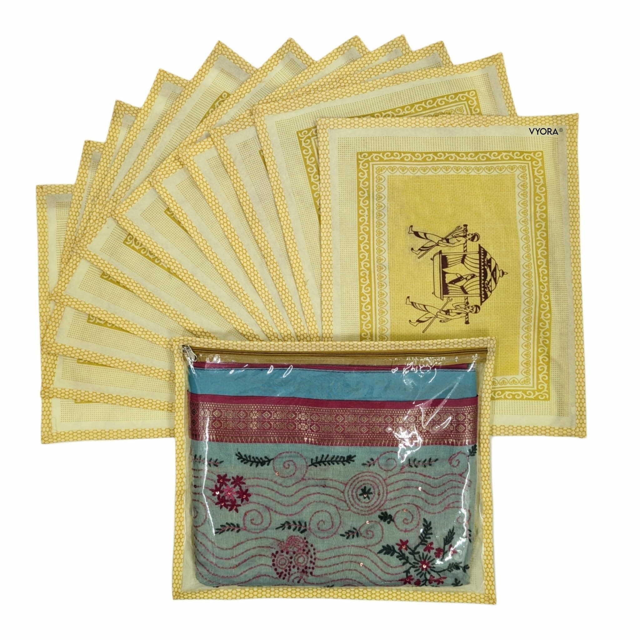 Saree covers for storage Pack of 12 Single Saree covers with zip transparent Saree bags for gifting Cloth organizer for storage Cloth covers for packing Wardrobe organizer Packing bags (Dulhan Doli)