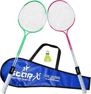 StarX Double Shaft Aluminum Badminton Racket, Set of 2 Piece with Shuttle Cock (Multicolorus)
