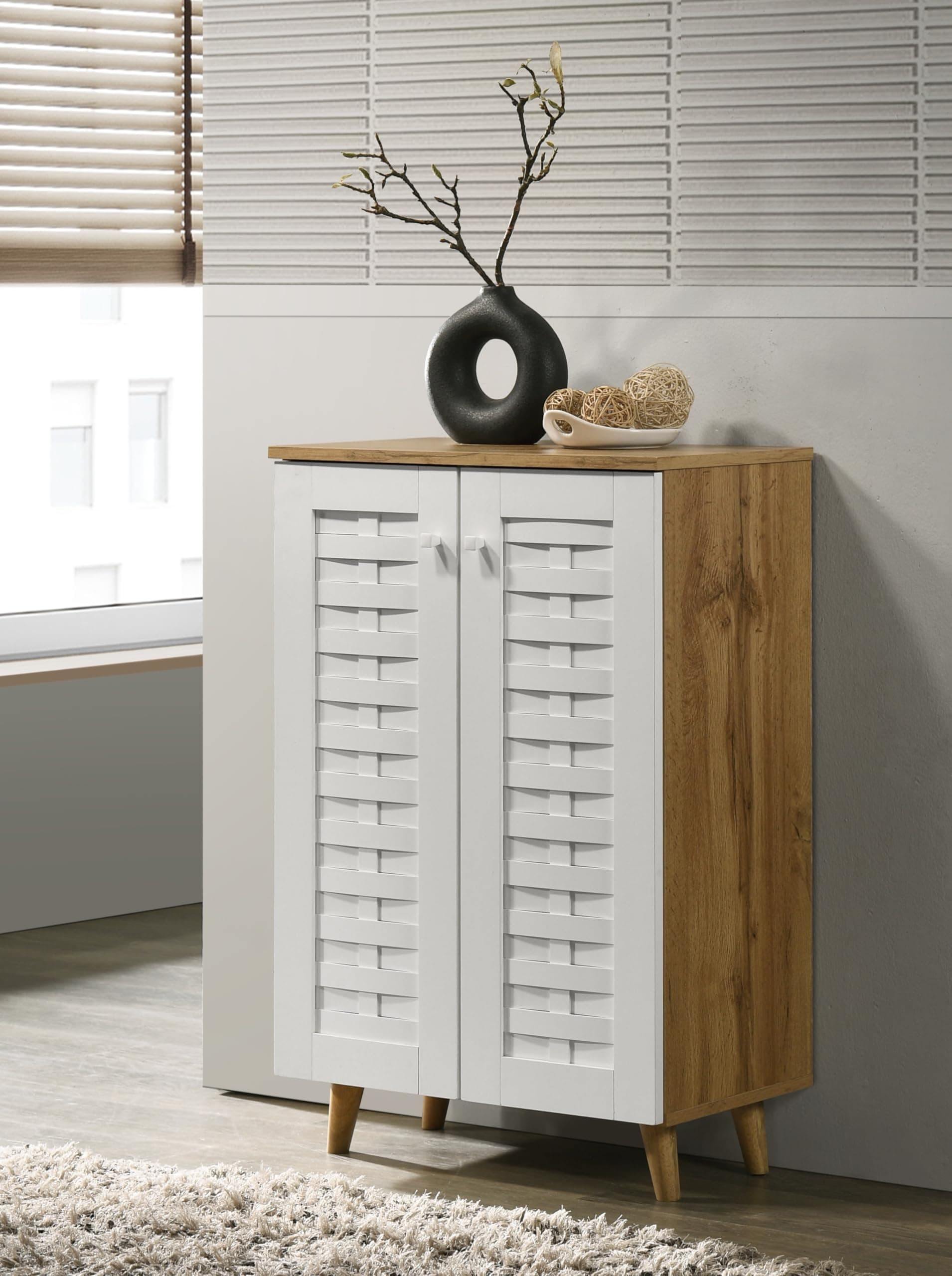 DeckUp Amari 2-Door Engineered Wood Shoe Rack (Wotan Oak & White, Matte Finish)