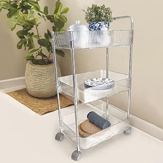 Nayasa Stunner 3 Layer Rack | Plastic Organizer Cart with Wheels | Modern Trolley for Bathroom & Kitchen | Movable Multipurpose Storage Rack | Space Saver Storage Cart | Transparent