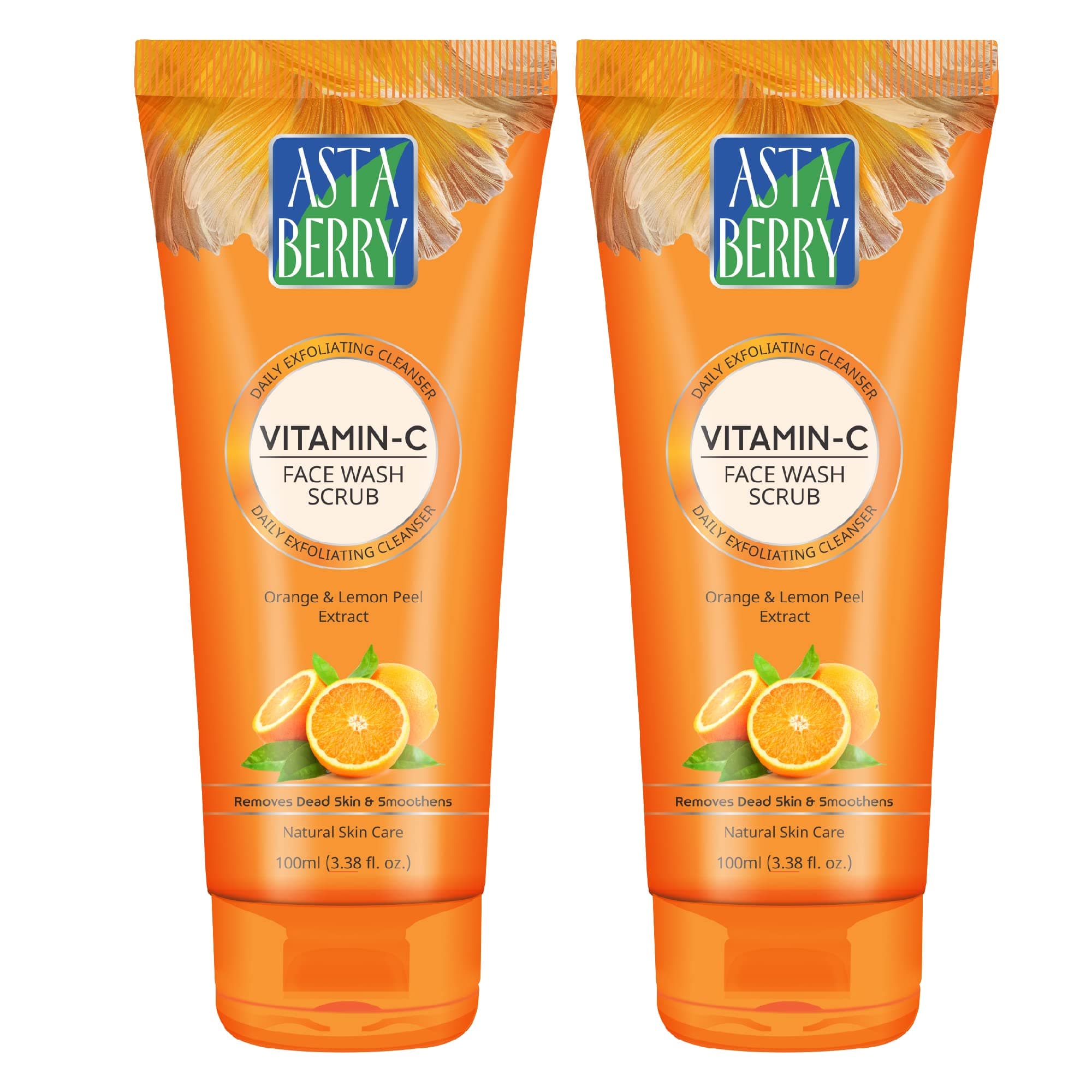 Astaberry Vitamin C Face Wash Scrub for Glowing Skin- With Vitamin C | Neem & Orange Peel Extract | Skin Illumination & Exfoliating - (Pack of 2 (100ml X 2))