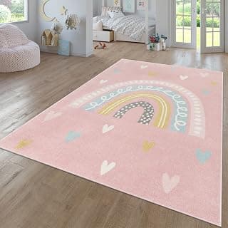 Paco Home Kids Room Rug with Rainbow and Hearts in Pink, Size: 2'8" x 4'11"