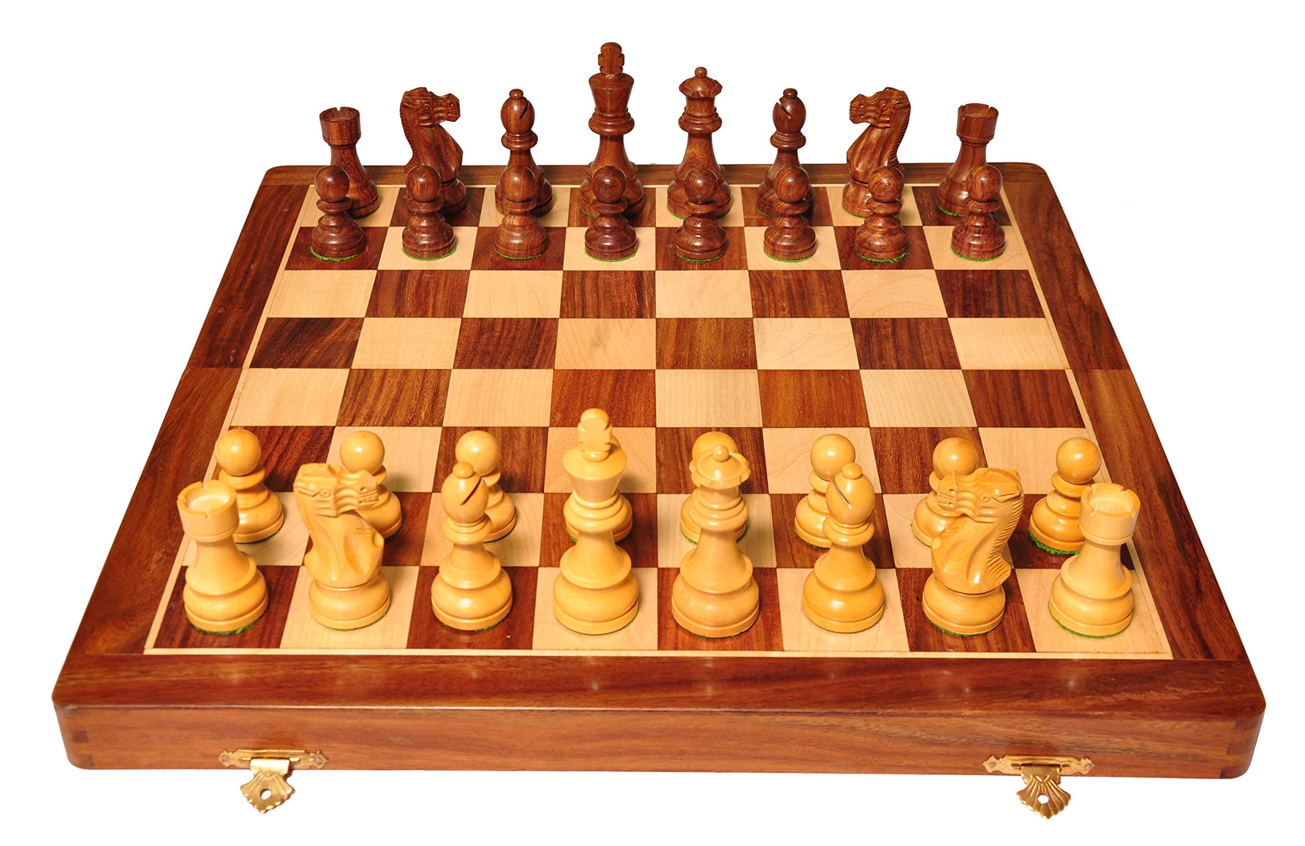 PALM ROYAL HANDICRAFTS 18 Inches Wooden Handmade Foldable Chess Board Set with Non-Magnetic Pieces and Extra Queens for 2 Players Kids and Adults (18x18 Inches, Brown)