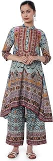 BIBA Women Art Silk Floral Asymmetric Co-Ord Set Kurta Palazzo Suit Set