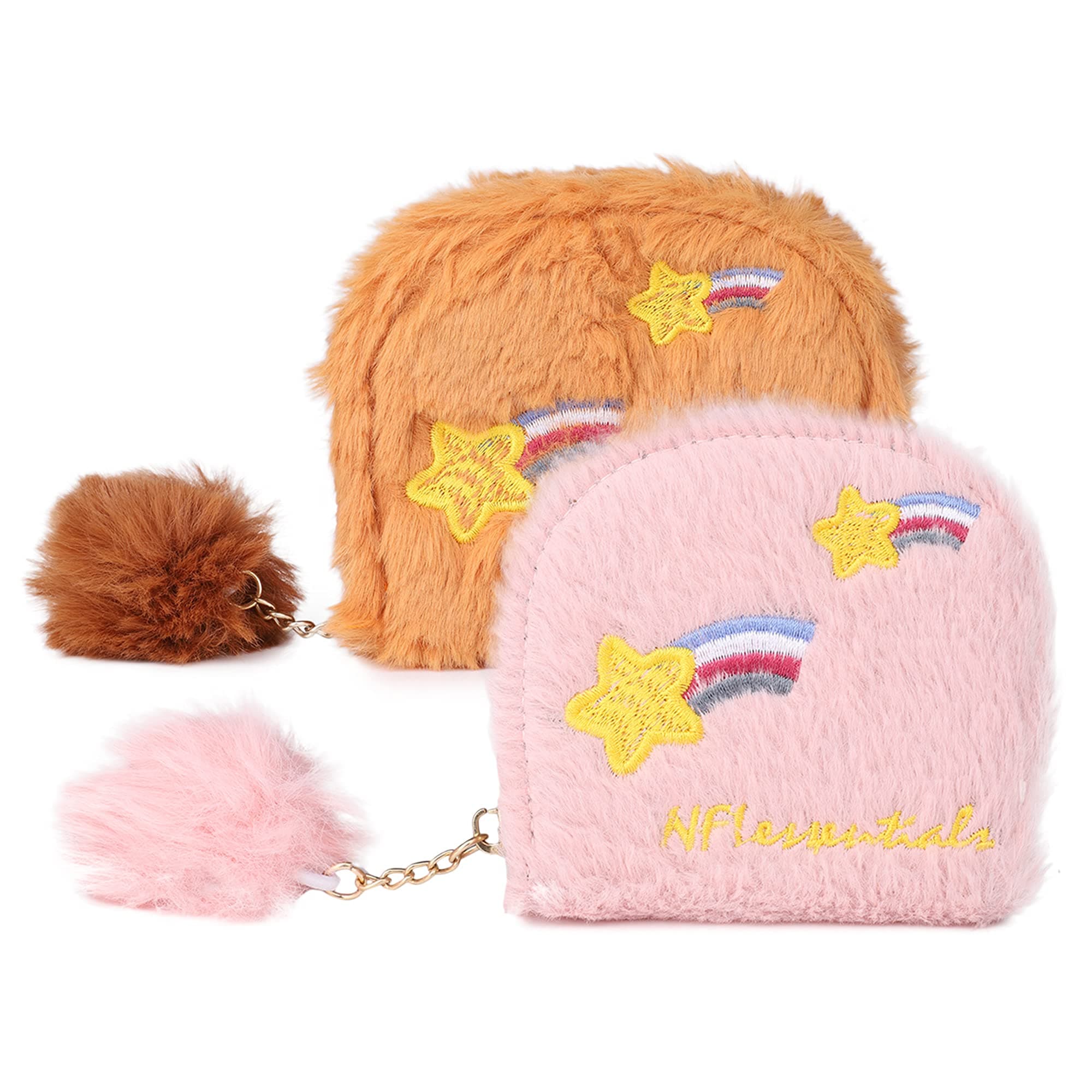 NFI essentials Pack of 2 Soft Fur Semicircle Women's Clutch Wallet for Holding Credit Card Cash & Coins Small Purse Clutch for Girls