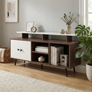 Icon TV Entertainment Unit with Elevated Soundbar Shelf & Storage Cabinet, Modern Media Console for Living Room up to 55 Inch TV, 140x40x64cm (Dark Oak & White)