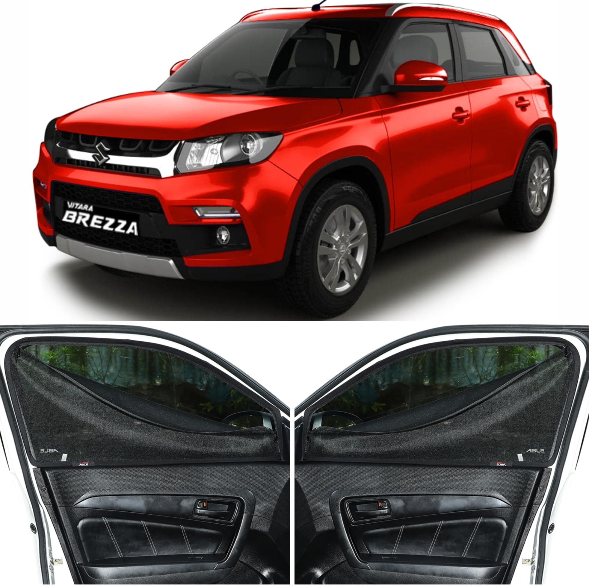 Able Elegant Car Magnetic Sun Shade Curtains with Zipper for Maruti Vitara BREZZA Old Type-I Set of 4 Pcs (2016 to 2021 Model)