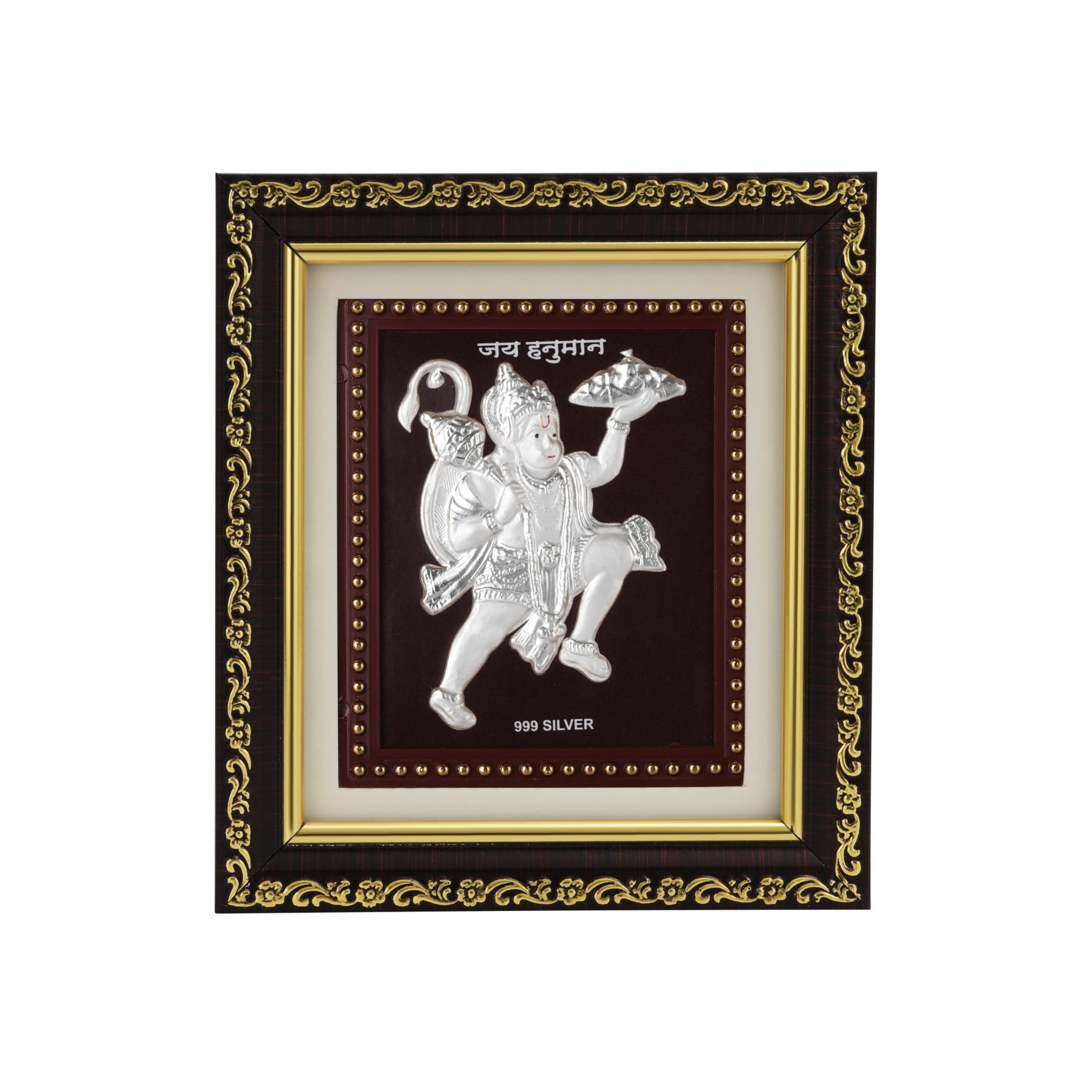 BHAGWATIJEWELS 999 Pure Silver Hanumanji Photo Frame for Home & Office | Premium Silver | PoojaRoom & Wall Decor | Wedding & Festival Gifts | Certificate Included | Tabletop Size 5.5x5 inch