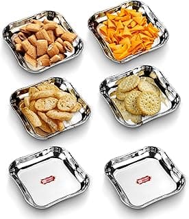 Kitchen Expert Stainless Steel Plates | Set of 6 (12cm) |Heavy Guage with Mirror Finish | Ideal for Snacks/Breakfast/Desserts| Serving Plates | Multipurpose