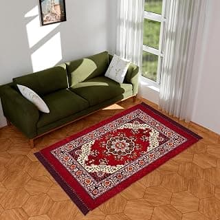 Kuber Industries Carpet | Velvet Carpet-Rug for Home Décor | Carpet Rug for Bedroom | Carpet for Living Room | Prayer-Yoga Mat | Carpet for Hall | 4x6 Ft | Maroon