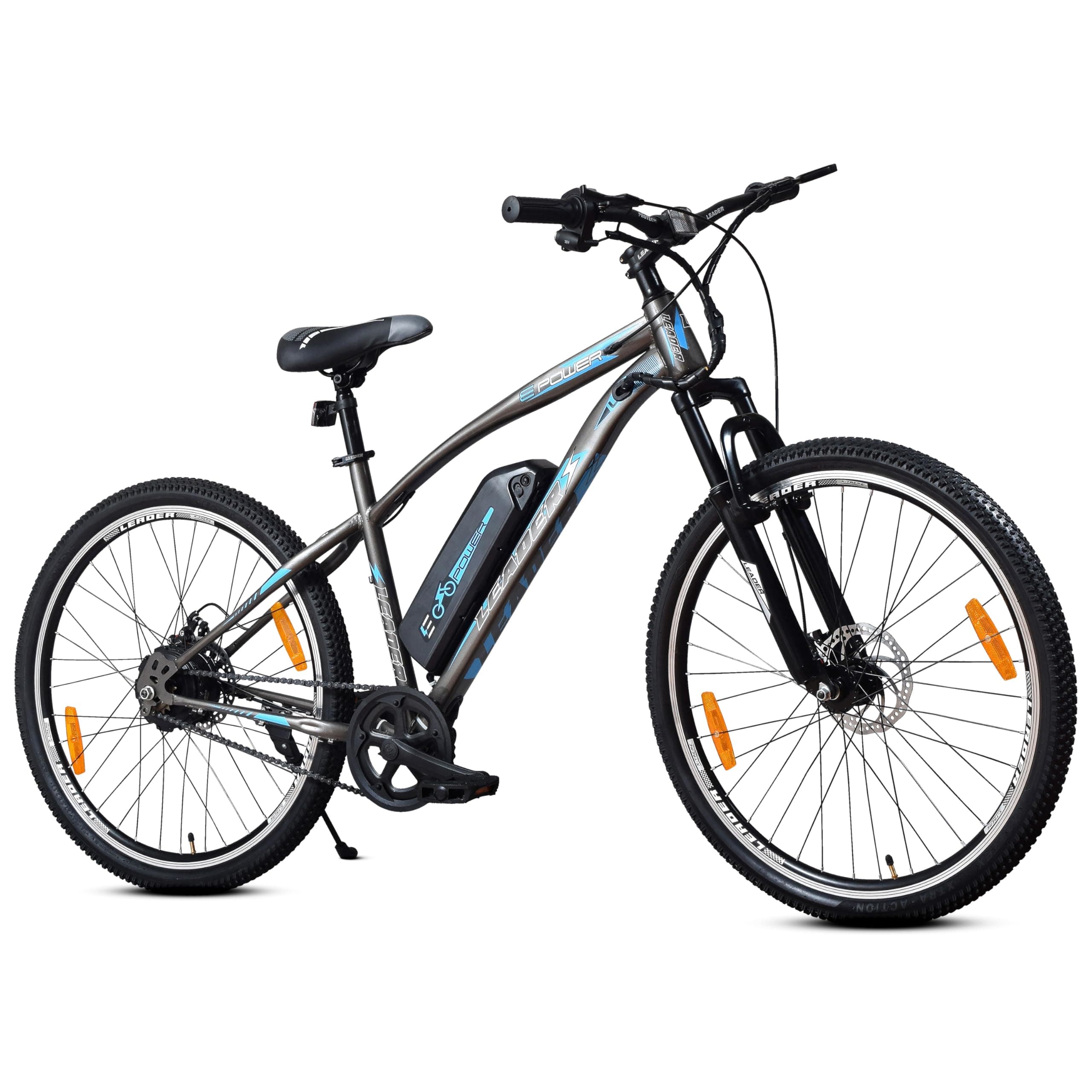 Leader Unisex E-Power L6 Pro 27.5T Electric Cycle With Removable Li-Ion Battery | High-Performance 250W Motor, Dual Disc Brakes & Front Suspension | 1 Year Warranty | 12+ Years (Grey), 19 Inch