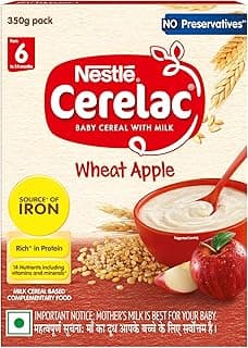 CERELAC Baby Food Cereal | No Preservatives | Wheat Apple for 6 to 24 Months Baby | Source of Iron & Protein for Babies | Instant Cereal | 350g / 360 g (Weight may vary upwards)