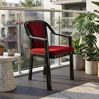 Nilkamal Mid Back Chair with Arm Signature | for Living Room, Bed Room, Kitchen, Office Room, Outdoor | 100% Polypropylene Stackable Chair | (Iron Black & Bright Red)