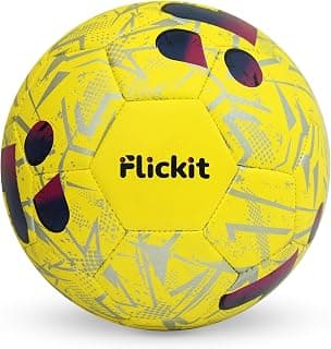 FLICKIT Football Size 5 with AI Training App Compatible | Premium PU 32 Panel Stitched Football | Match Ball for Teens & Adults (13+) | Indoor Outdoor Grass & Turf Play | Yellow