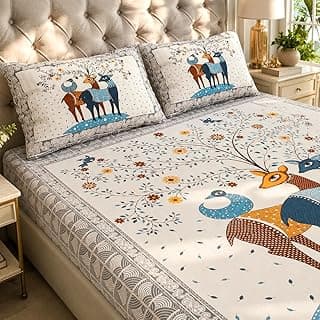 JAIPUR PRINTS 100% Cotton Bedsheet for Double Size Bed bedsheets Rajasthani Jaipuri Printed Double Size Bedsheet with 2 Pillow Cover/ 90x100 inch/ 235x215 cm / (Gray)